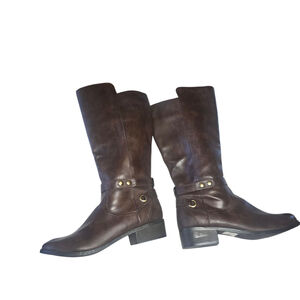 Brown Tall Boots, Gold Accents, Y2K, NWT, Slight Wedge, Boho